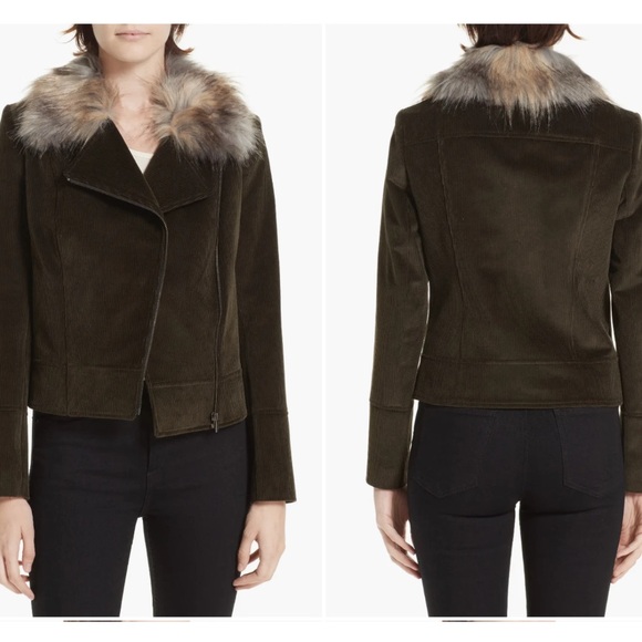 Women's Faux Fur Collar Jacket - Brown - Picture 1 of 5